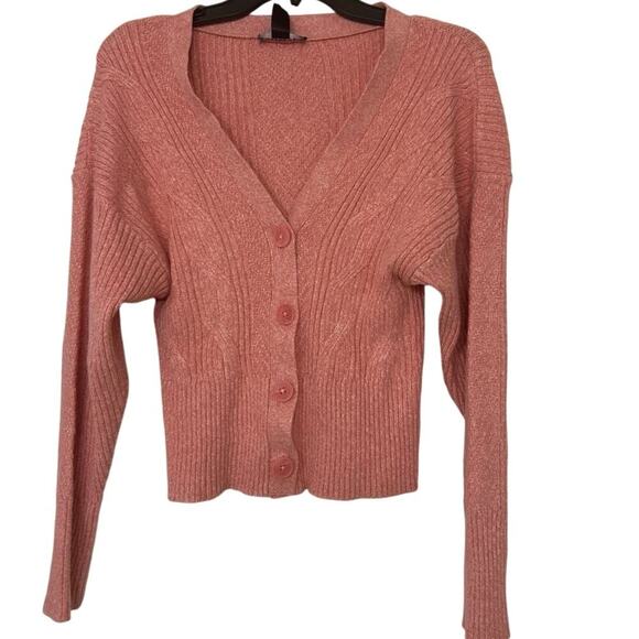 Express Rose Pink Cropped Cable Knit Cardigan Sweater New Medium Summer Beachy - Picture 1 of 12